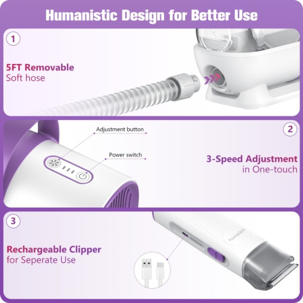 Homeika Pet Grooming Kit & Vacuum Suction 99 Pet Hair, Dog Hair Vacuum