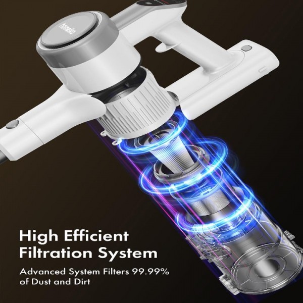 Homeika Cordless Vacuum Cleaner, 300W 23KPa Powerful Suction Vacuum with LED Display, 3 Suction, 48mins Runtime, Lightweight Stick Cleaner with Sofa Brush for Hard Floor/Carpet/Pet Hair/Car, White